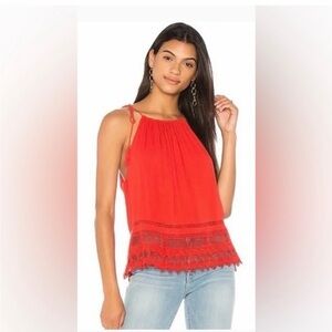 Alice + Olivia Danya Tie Strap Lace-Trim Blouse